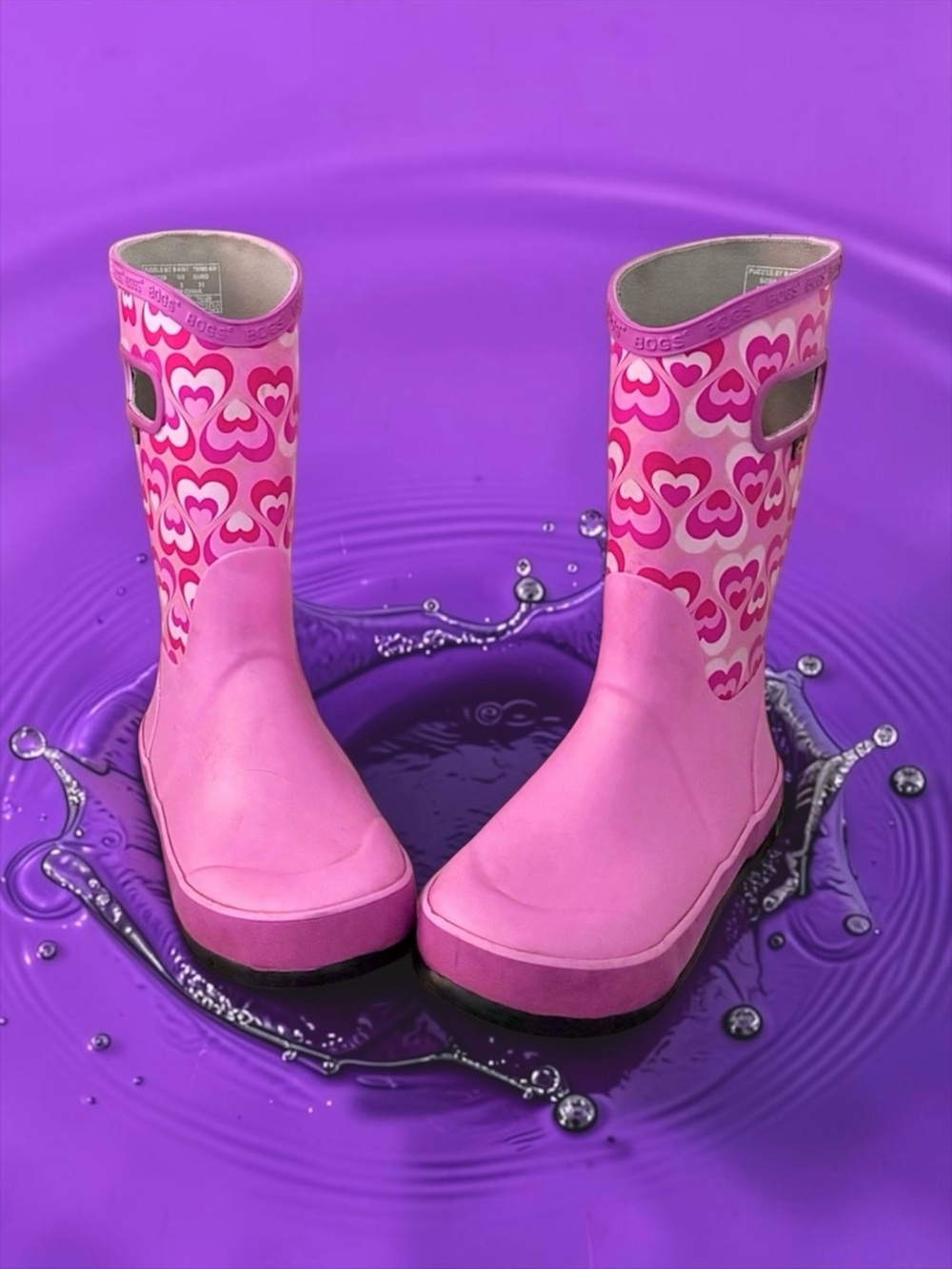 Bogs Girls Rain Boots Waterproof Pink Heart Size 3